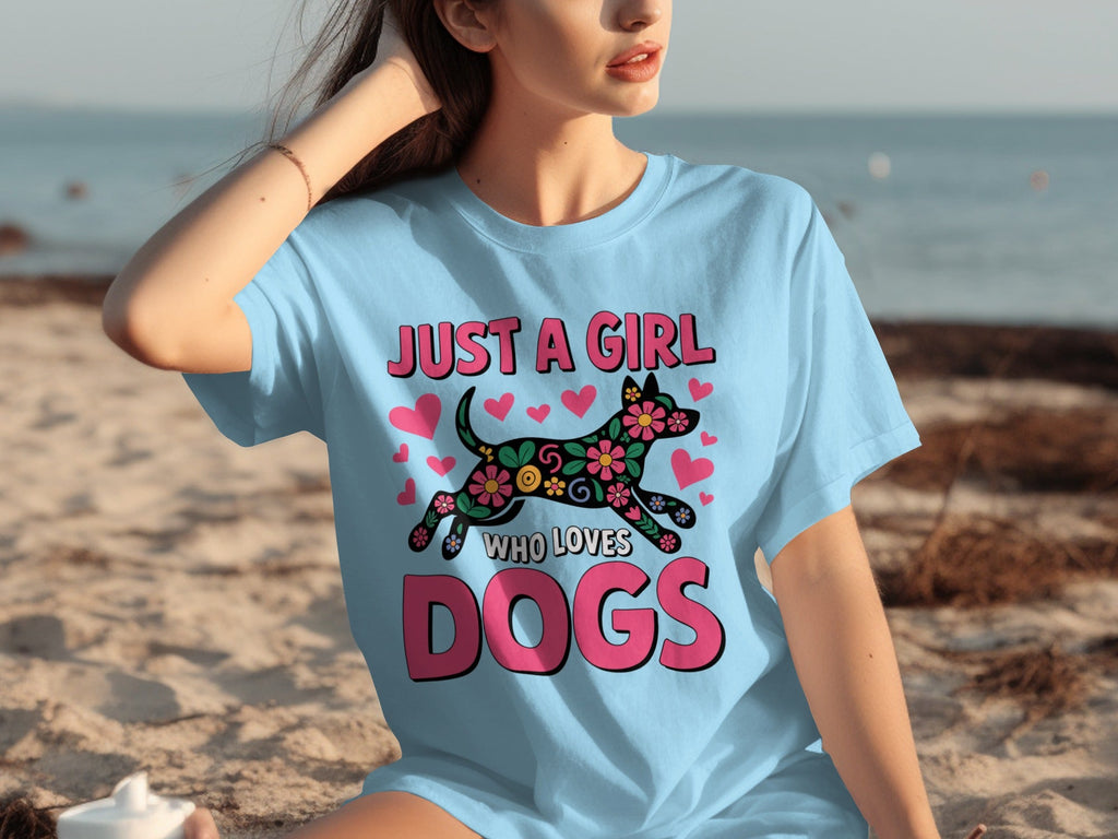 Just A Girl Who Loves Dogs Floral Dog Design T-Shirts