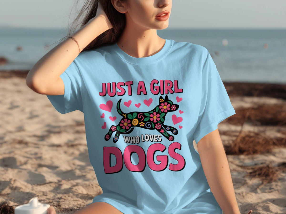 Just A Girl Who Loves Dogs Floral Dog Design T-Shirts