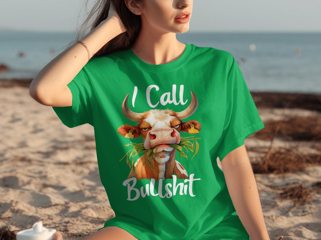 I Call Bullshit Cow with Grass Mouth Funny Farm T-Shirts