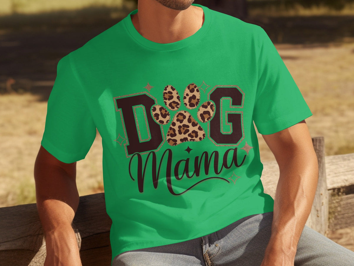 Dog Mama Lettering Design Leopard Paw Print Graphic T-Shirts
