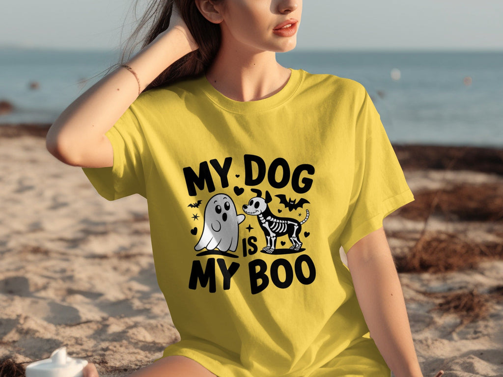 My Dog IS My Boo Halloween Ghost Dog Skeleton Art T-Shirts