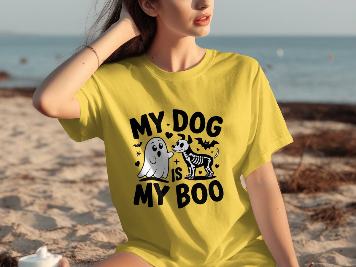 My Dog IS My Boo Halloween Ghost Dog Skeleton Art T-Shirts