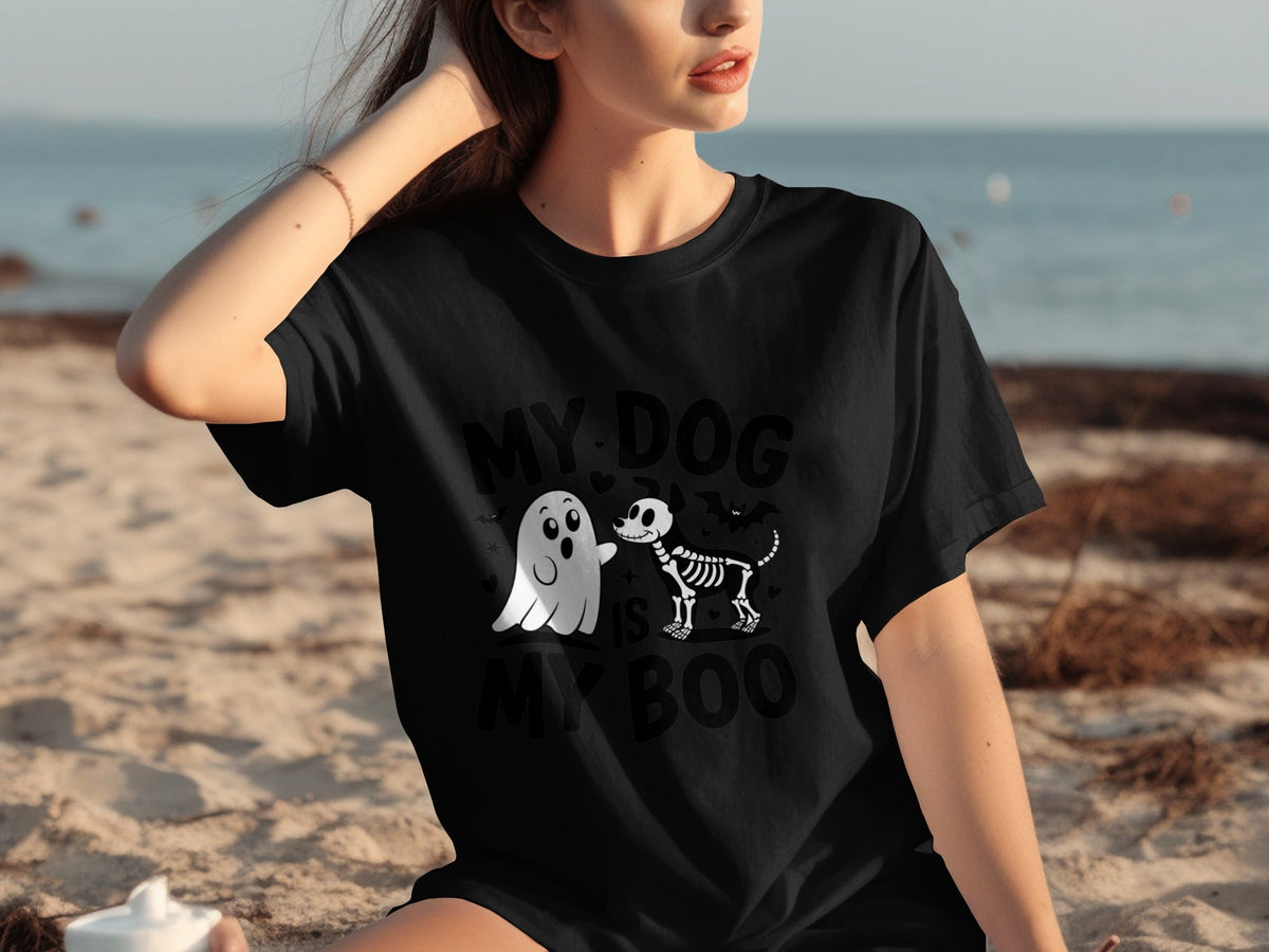 My Dog IS My Boo Halloween Ghost Dog Skeleton Art T-Shirts