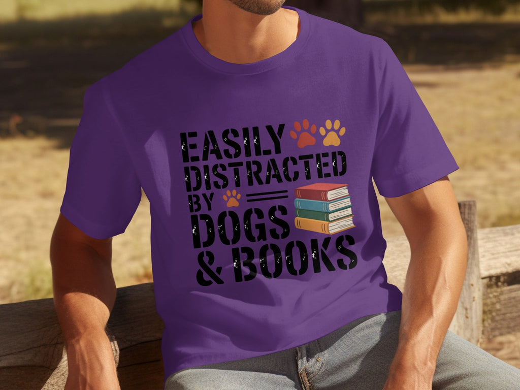 Easily Distracted by Dogs & Books Design Cool T-Shirts product image 25