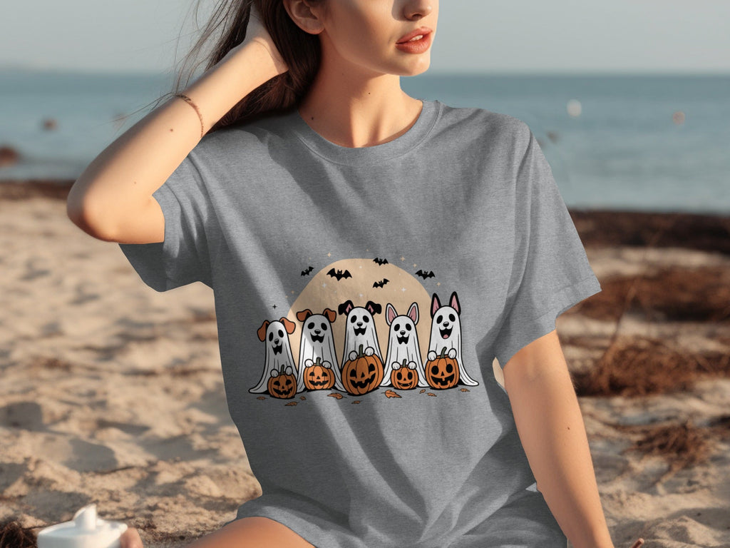 Spooky Dog Ghosts With Pumpkins Halloween Cute Season T-Shirts