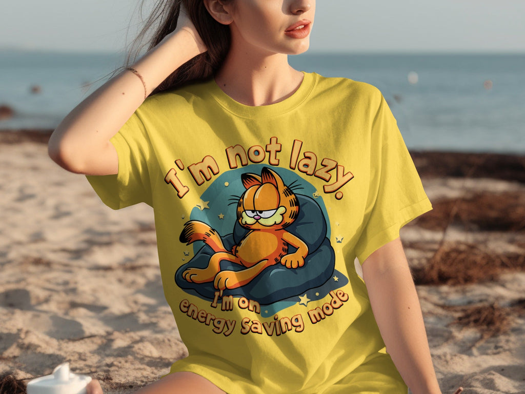 Lazy Garfield on Energy Saving Mode Funny Graphic T-Shirts