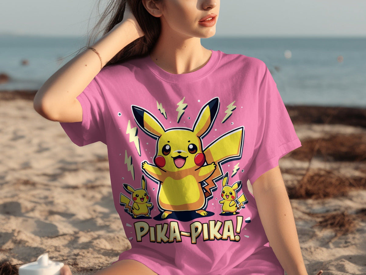 Pika Pika Pikachu With Electrical Arcs Design T-Shirts