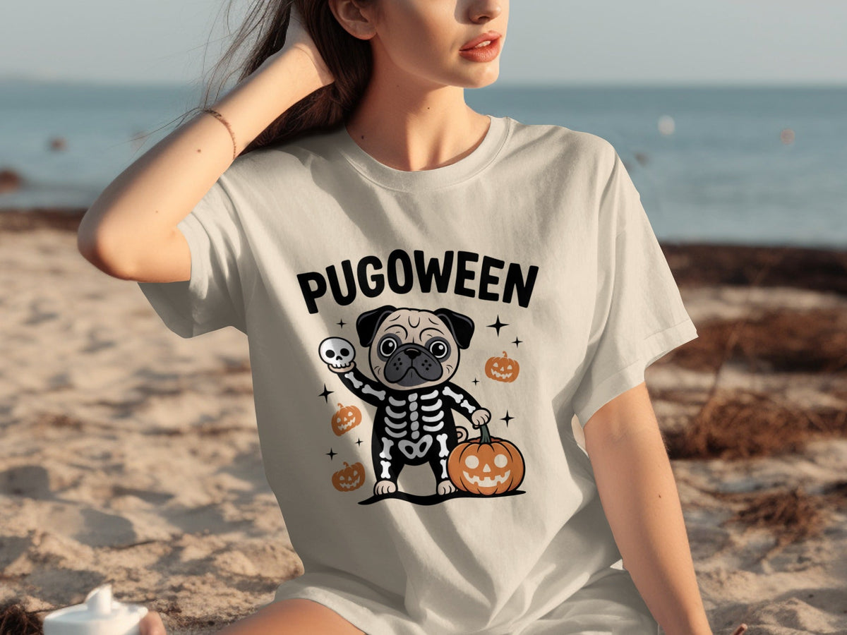 Pugoween Halloween Pug Dog Skeleton Costume T-Shirts