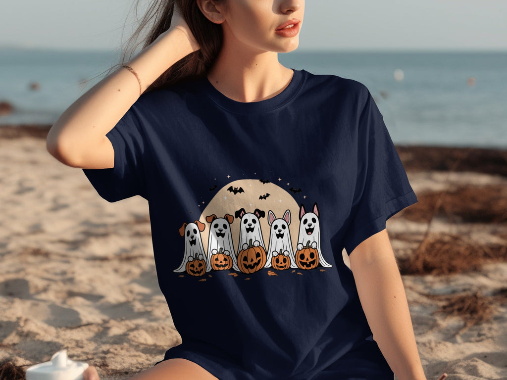 Spooky Dog Ghosts With Pumpkins Halloween Cute Season T-Shirts