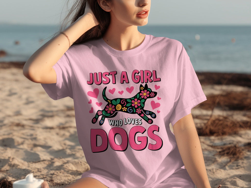 Just A Girl Who Loves Dogs Floral Dog Design T-Shirts