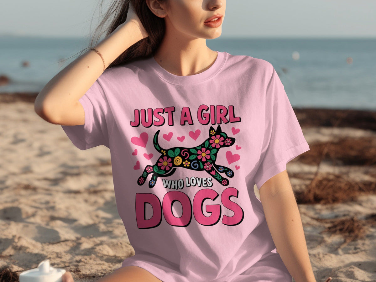 Just A Girl Who Loves Dogs Floral Dog Design T-Shirts