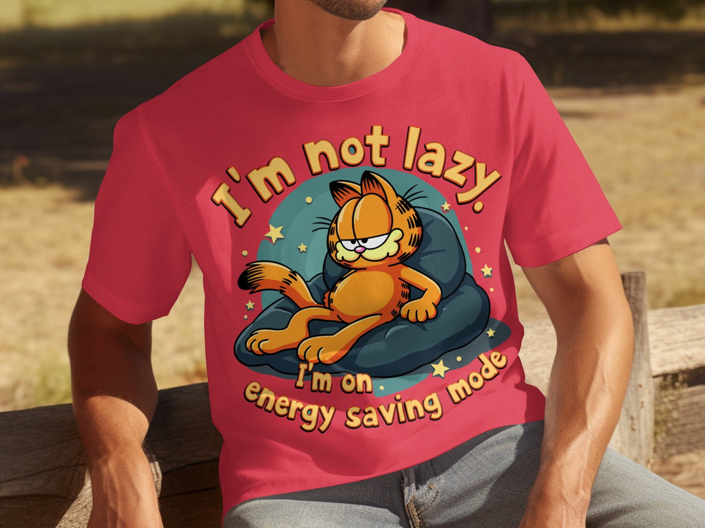 Lazy Garfield on Energy Saving Mode Funny Graphic T-Shirts