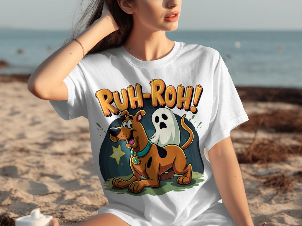 Ruh Roh Scooby Doo With Ghost Cartoon Style Design T-Shirts