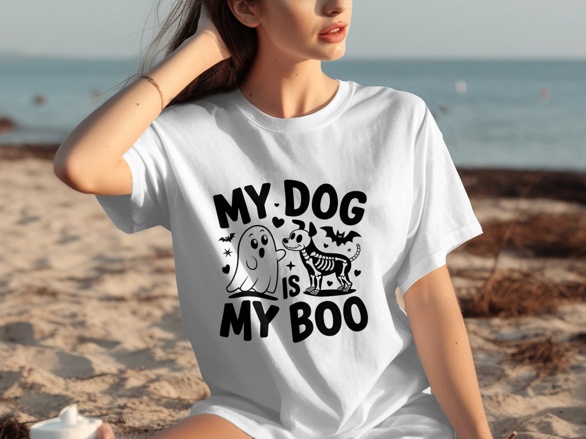 My Dog IS My Boo Halloween Ghost Dog Skeleton Art T-Shirts