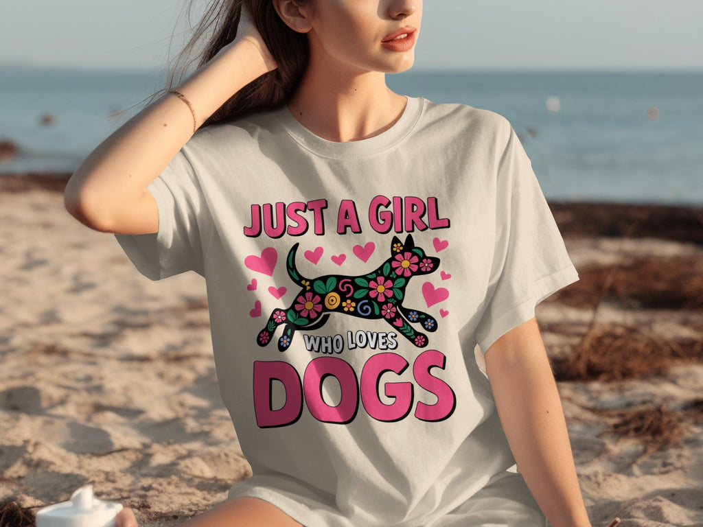 Just A Girl Who Loves Dogs Floral Dog Design T-Shirts