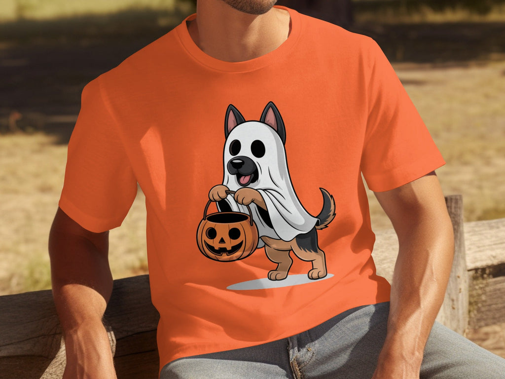 Cute German Shepherd Dressed as Ghost for Halloween T-Shirts