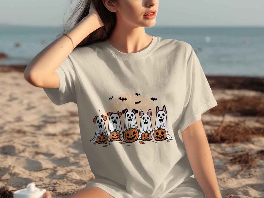 Spooky Dog Ghosts With Pumpkins Halloween Cute Season T-Shirts