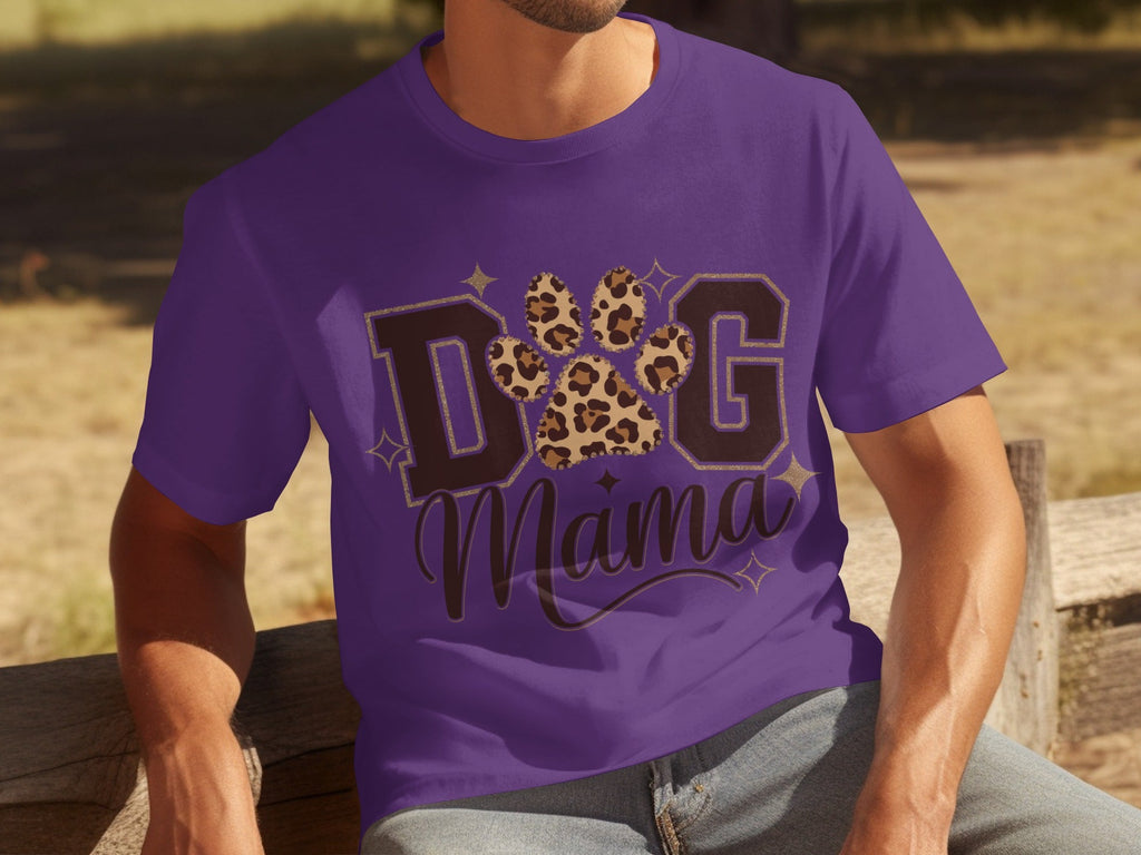 Dog Mama Lettering Design Leopard Paw Print Graphic T-Shirts