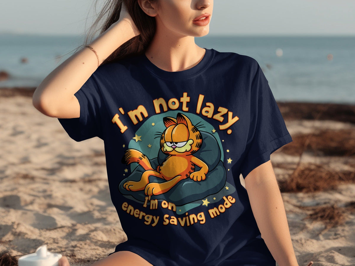 Lazy Garfield on Energy Saving Mode Funny Graphic T-Shirts