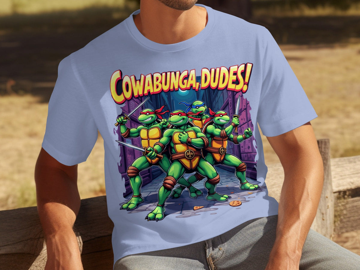 Cowabunga Dudes Four Turtles with Swords in Alley T-Shirts