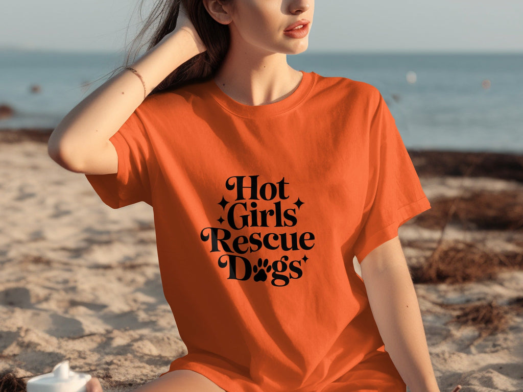 Hot Girls Rescue Dogs Graphic Print Novelty Design T-Shirts