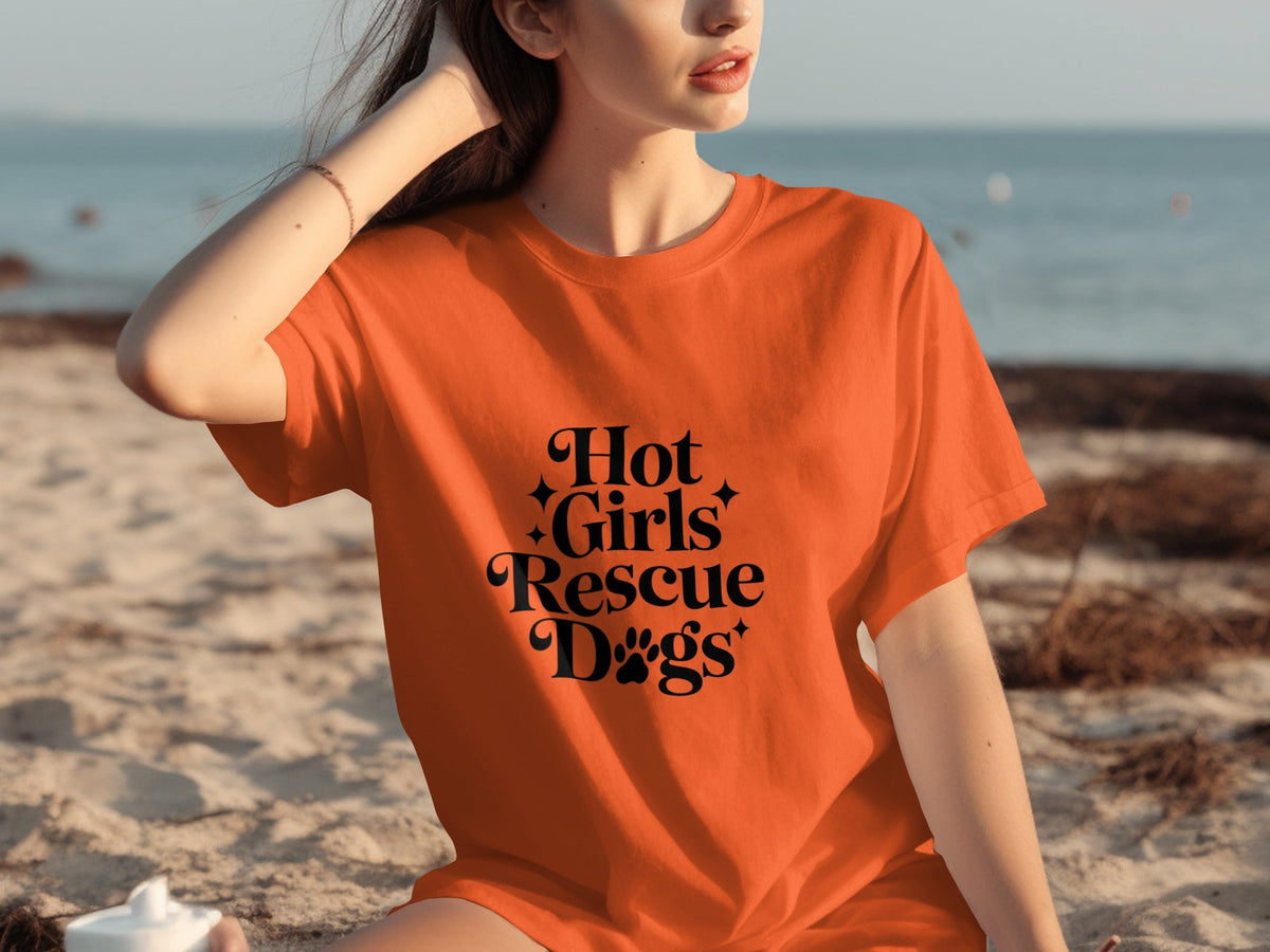 Hot Girls Rescue Dogs Graphic Print Novelty Design T-Shirts