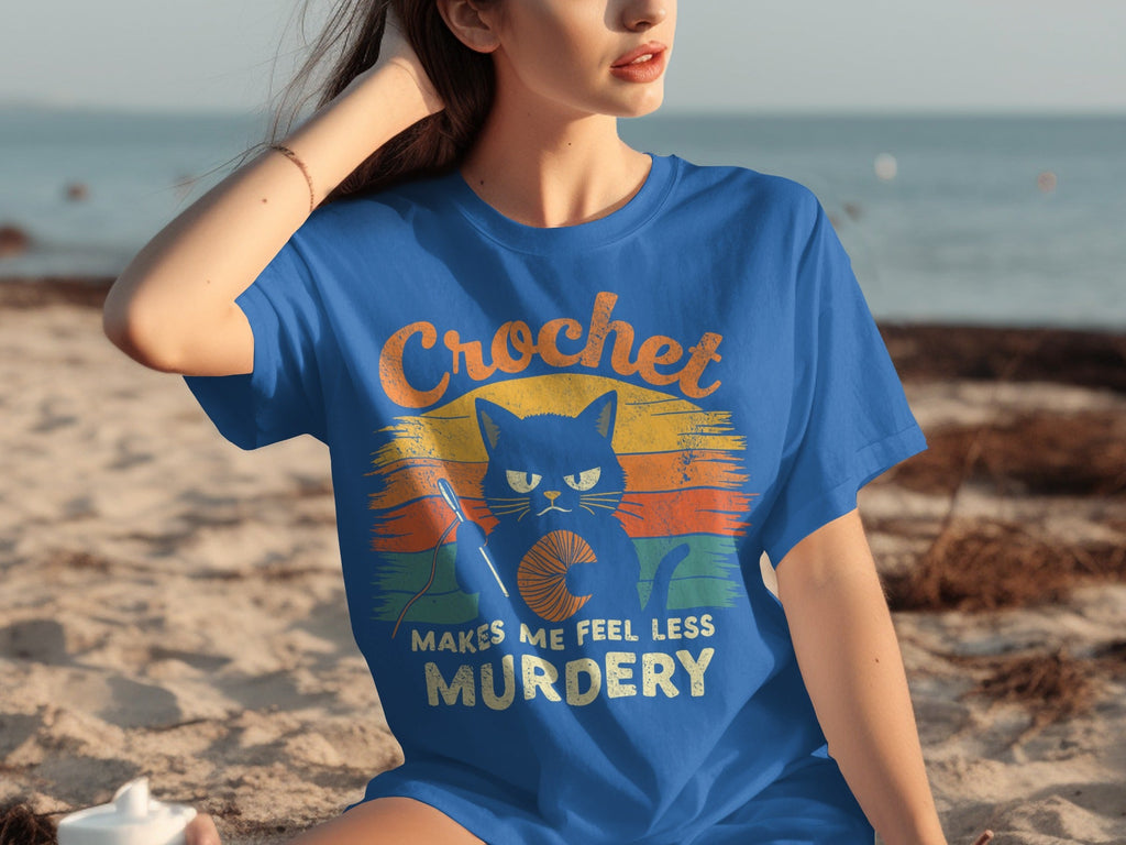 Crochet Makes Me Feel Less Murdery Funny Cat Graphic T-Shirts