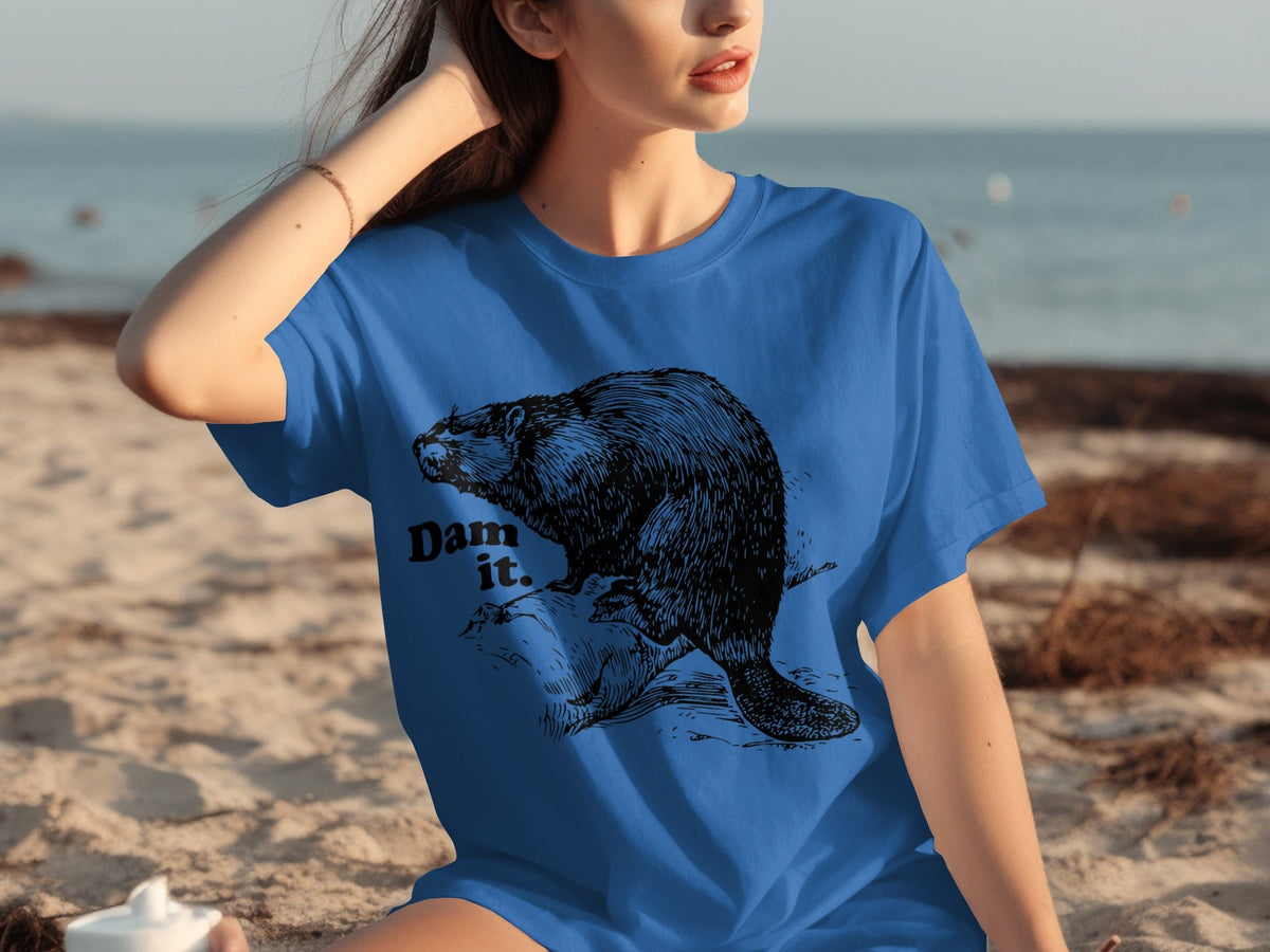 Beaver with Dam it Text Funny Graphic Print T-Shirts product image 18
