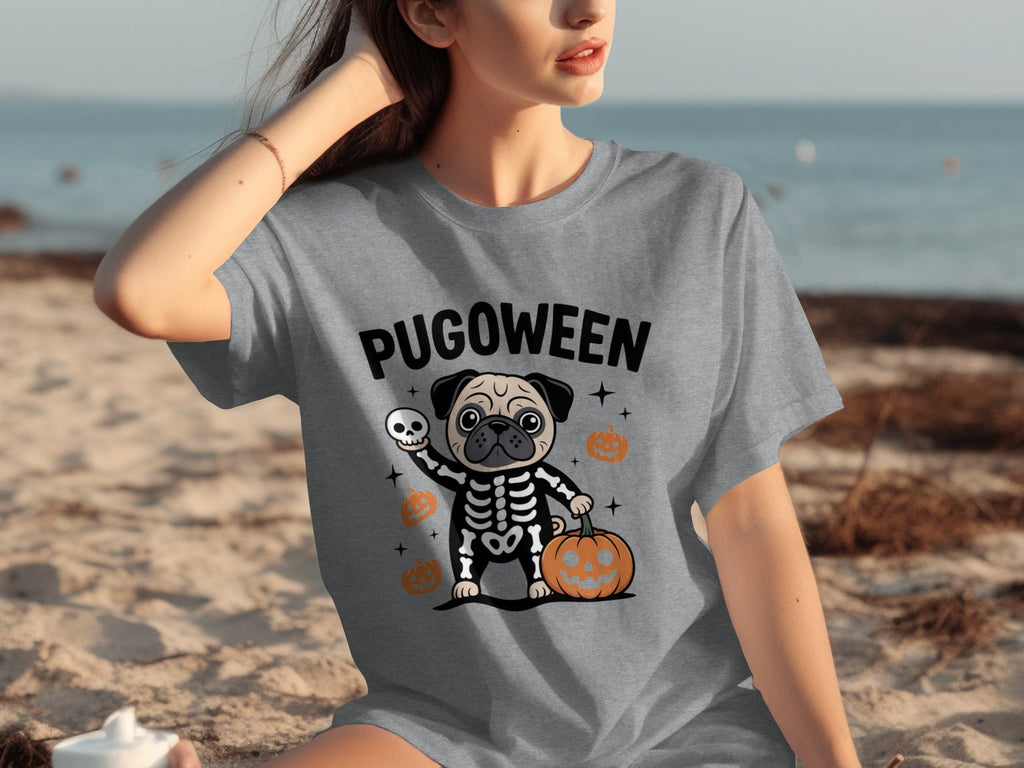 Pugoween Halloween Pug Dog Skeleton Costume T-Shirts