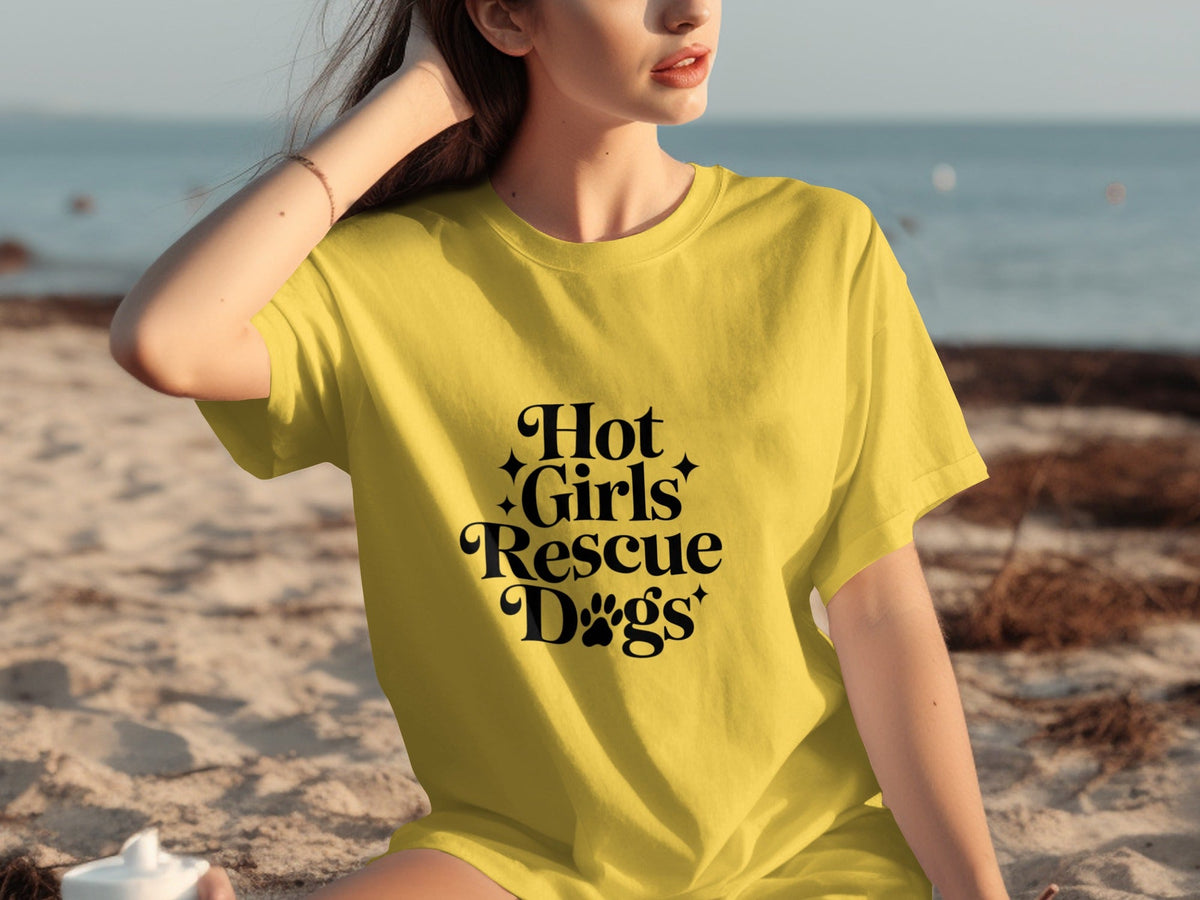 Hot Girls Rescue Dogs Graphic Print Novelty Design T-Shirts