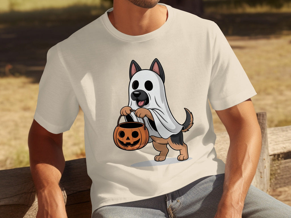 Cute German Shepherd Dressed as Ghost for Halloween T-Shirts