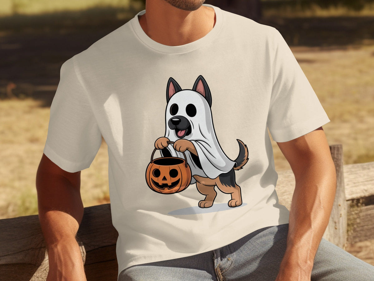 Cute German Shepherd Dressed as Ghost for Halloween T-Shirts