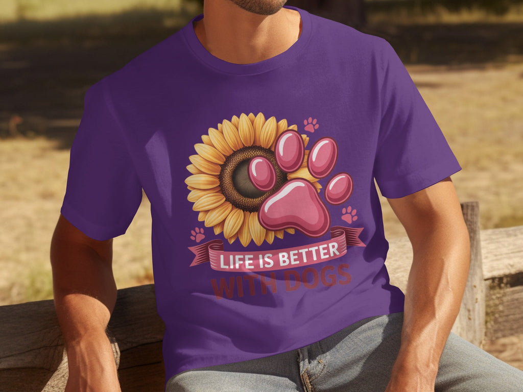 Life Is Better With Dogs Sunflower And Paw Print T-Shirts