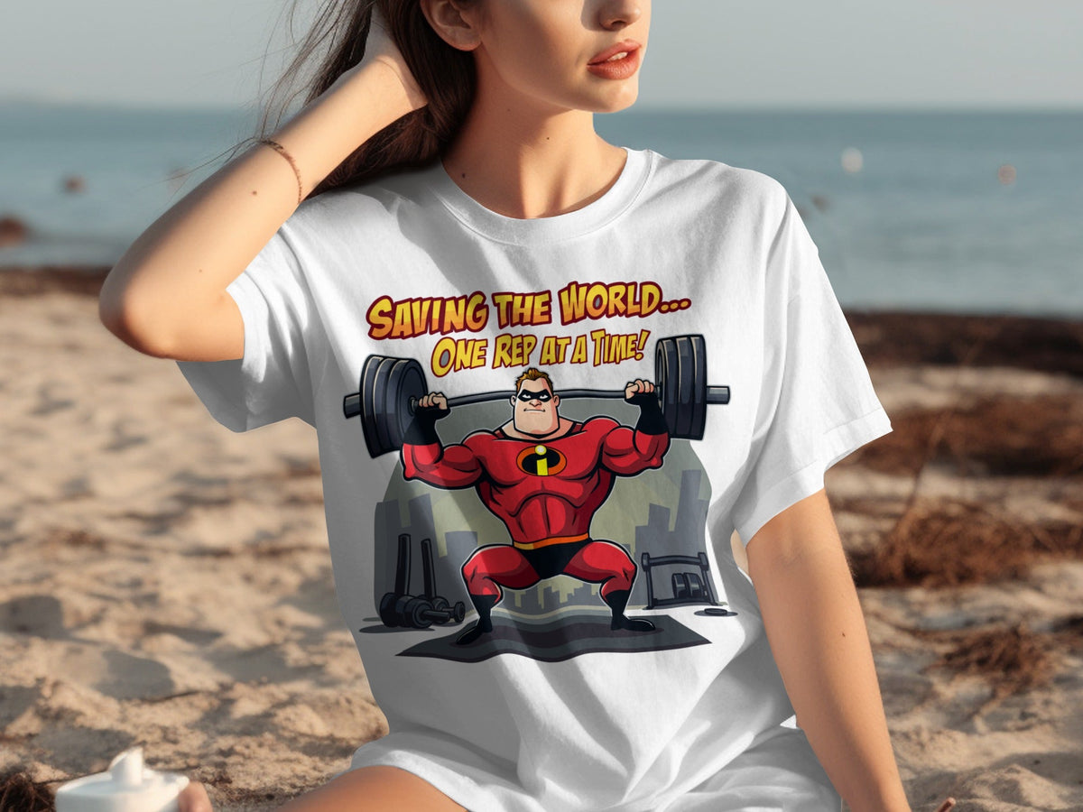 Saving the World One Rep at a Time Heroic Gym T-Shirts