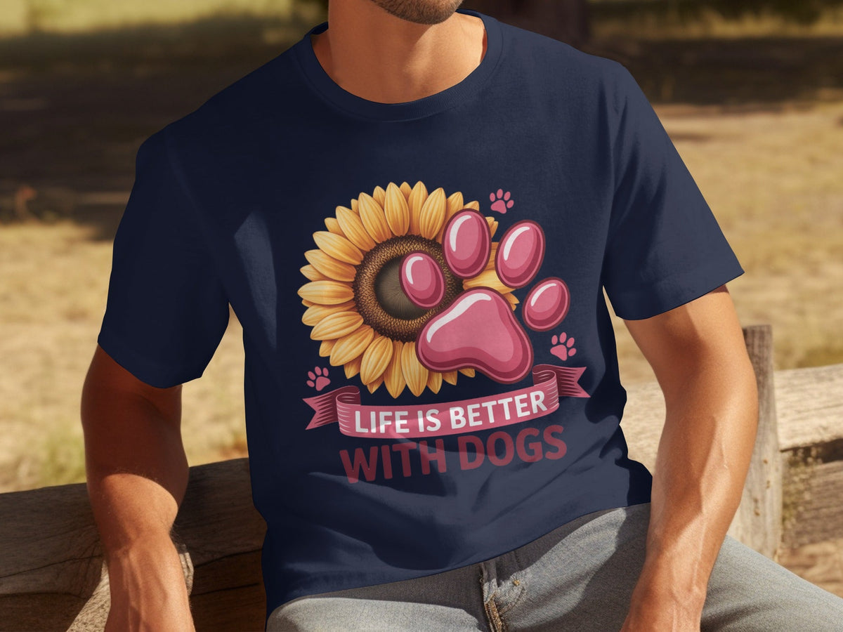 Life Is Better With Dogs Sunflower And Paw Print T-Shirts
