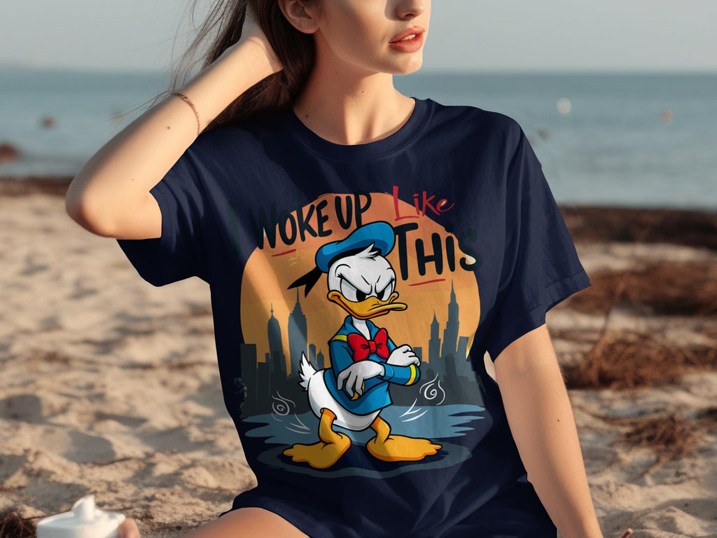 Donald Duck I Woke Up Like This On Cityscape Backdrop T-Shirts
