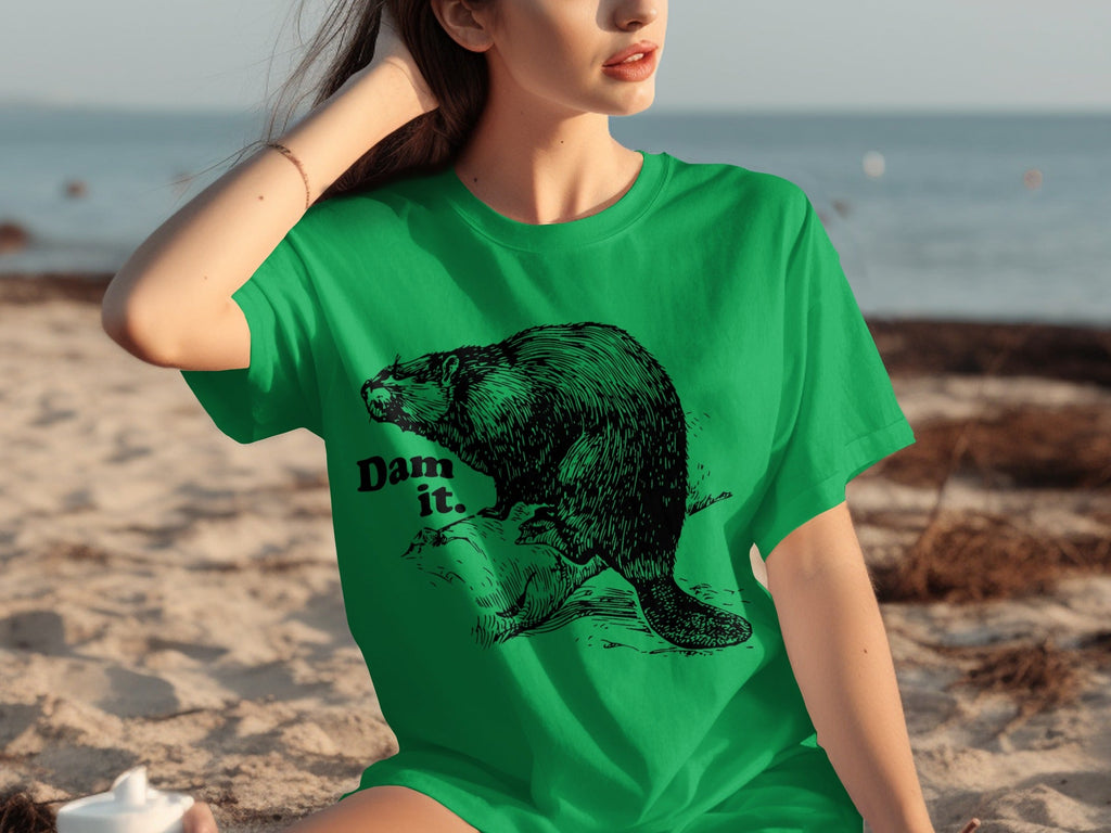 Beaver with Dam it Text Funny Graphic Print T-Shirts product image 21
