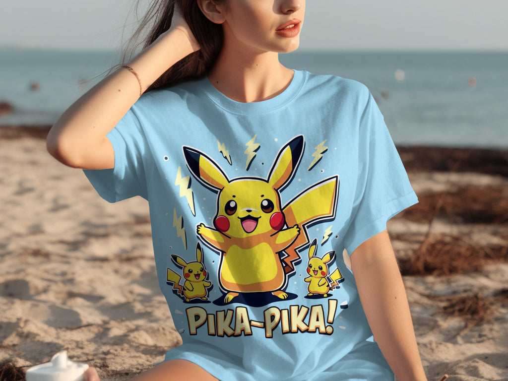 Pika Pika Pikachu With Electrical Arcs Design T-Shirts