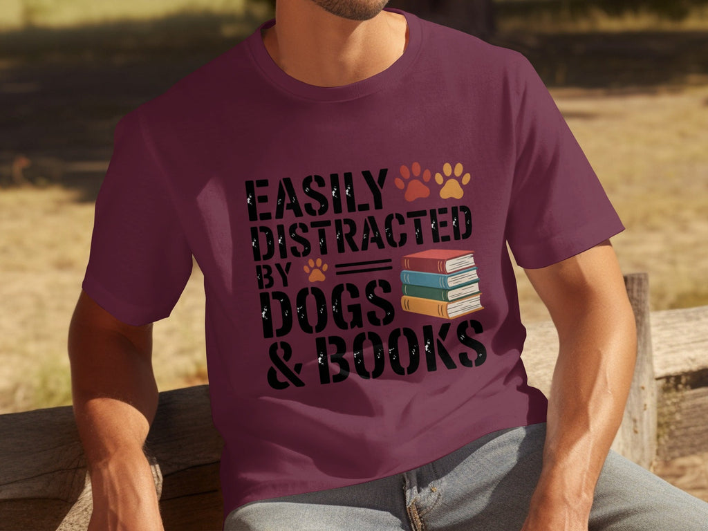 Easily Distracted by Dogs & Books Design Cool T-Shirts product image 26