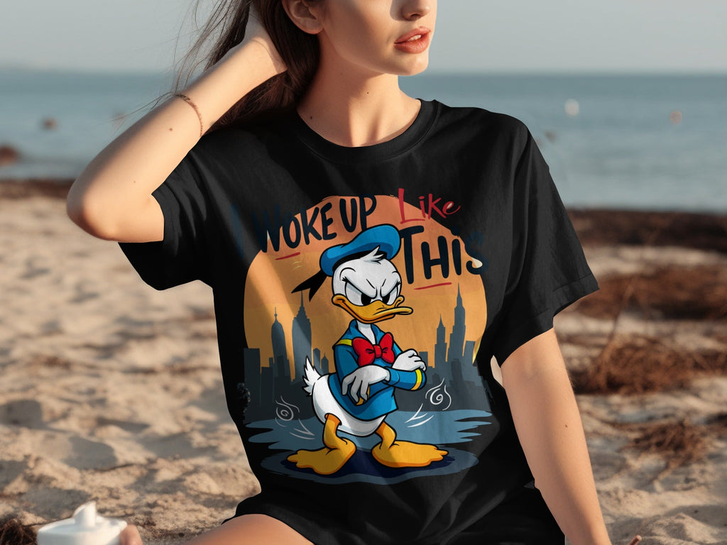 Donald Duck I Woke Up Like This On Cityscape Backdrop T-Shirts