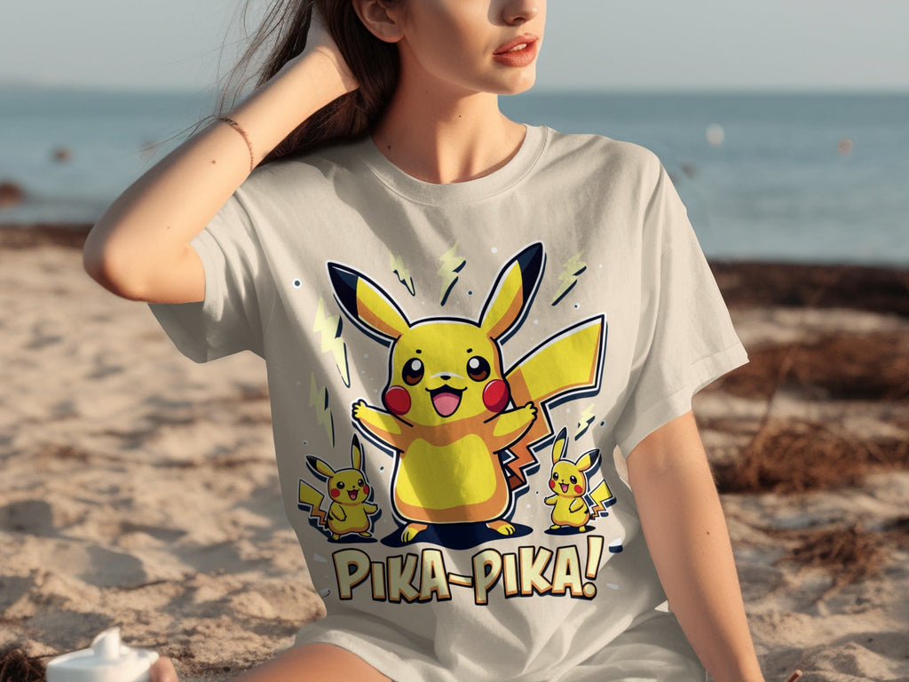 Pika Pika Pikachu With Electrical Arcs Design T-Shirts