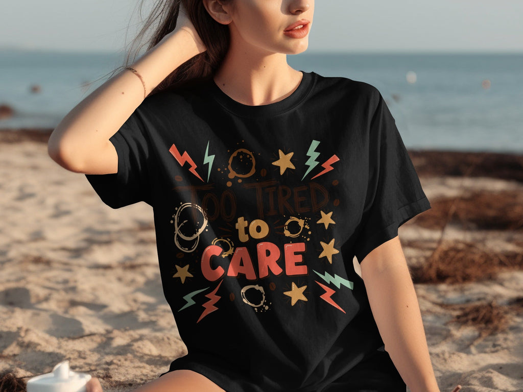 Too Tired to Care With Coffee Elements Design T-Shirts product image 15