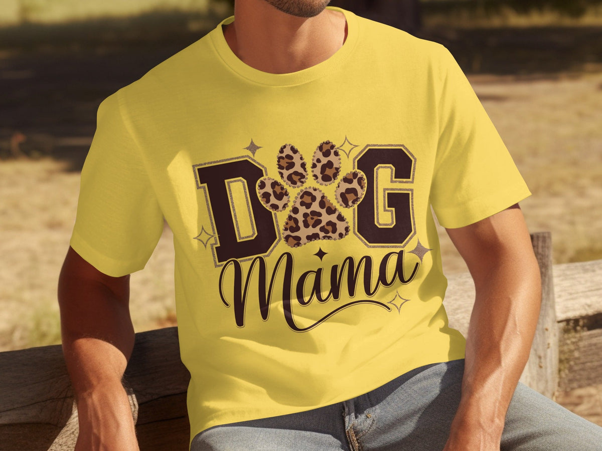 Dog Mama Lettering Design Leopard Paw Print Graphic T-Shirts