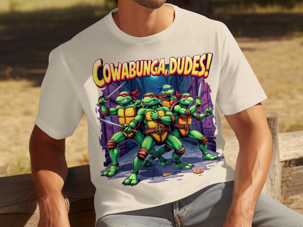 Cowabunga Dudes Four Turtles with Swords in Alley T-Shirts