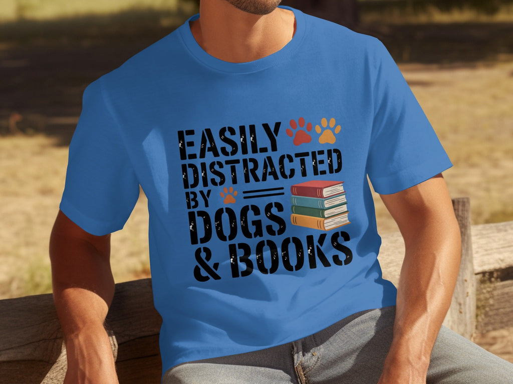 Easily Distracted by Dogs & Books Design Cool T-Shirts product image 17