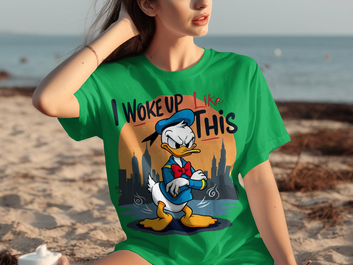 Donald Duck I Woke Up Like This On Cityscape Backdrop T-Shirts