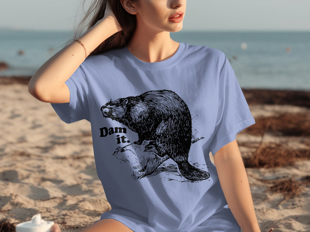Beaver with Dam it Text Funny Graphic Print T-Shirts product image 28