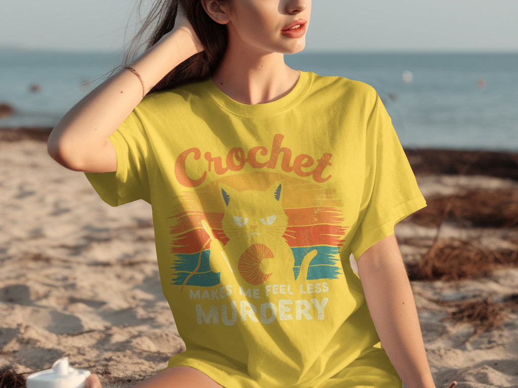 Crochet Makes Me Feel Less Murdery Funny Cat Graphic T-Shirts