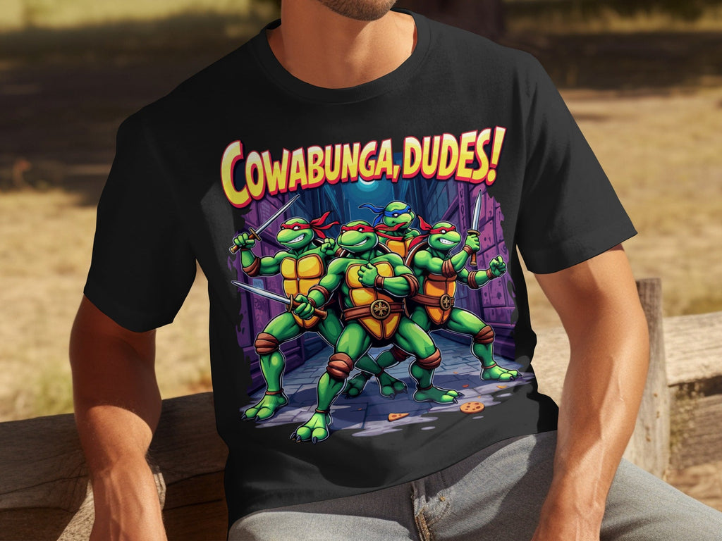 Cowabunga Dudes Four Turtles with Swords in Alley T-Shirts