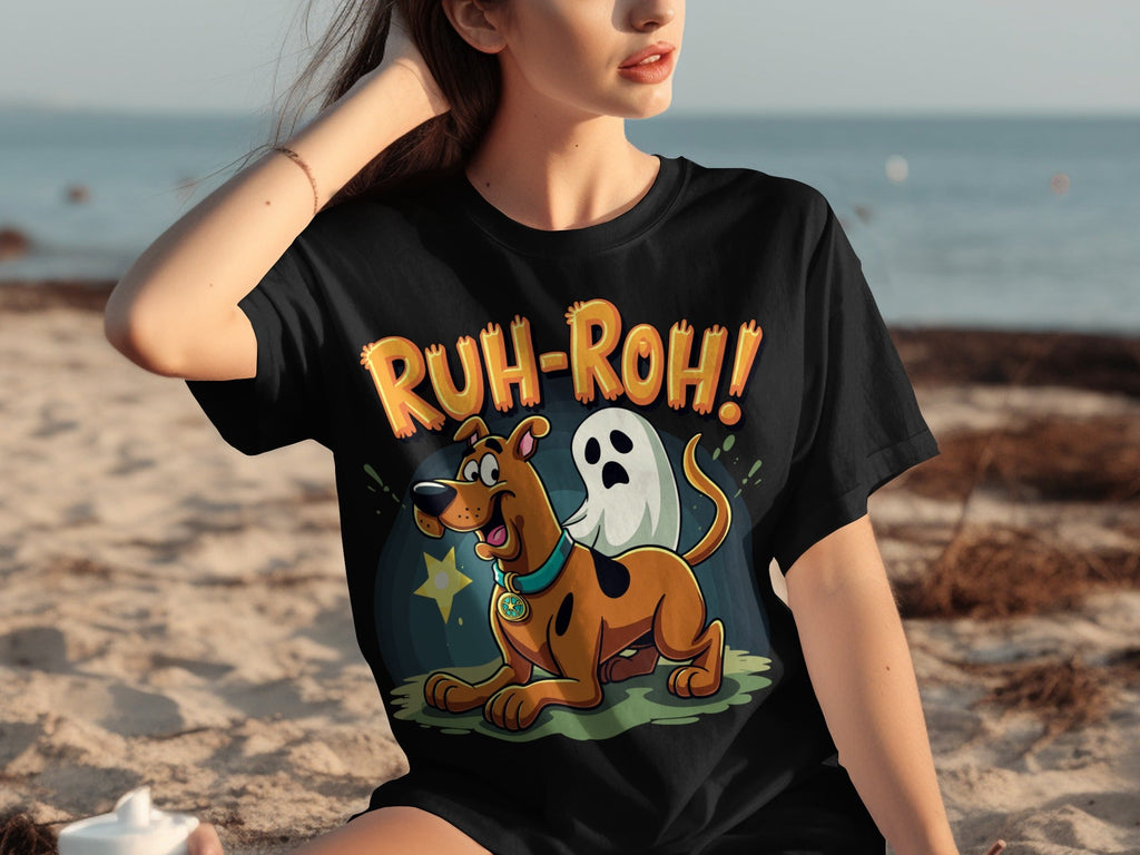 Ruh Roh Scooby Doo With Ghost Cartoon Style Design T-Shirts